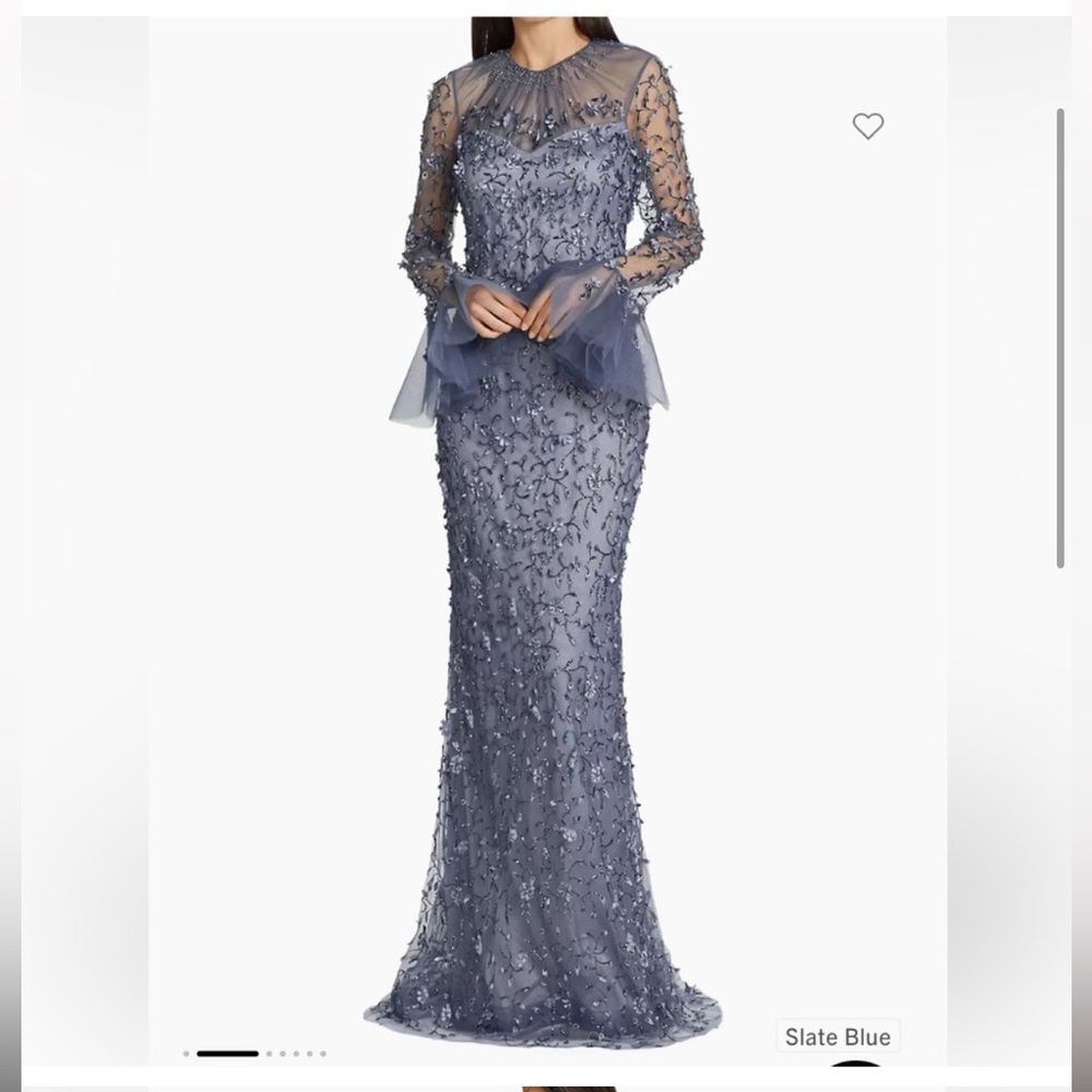 Teri Jon Metallic Flared-sleeve Gown
